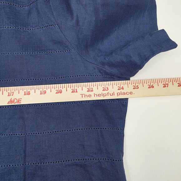 Vintage Jordan Women's 16W 100% Linen Boxy Button-Up Top Navy Blue Cottagecore - Picture 6 of 8